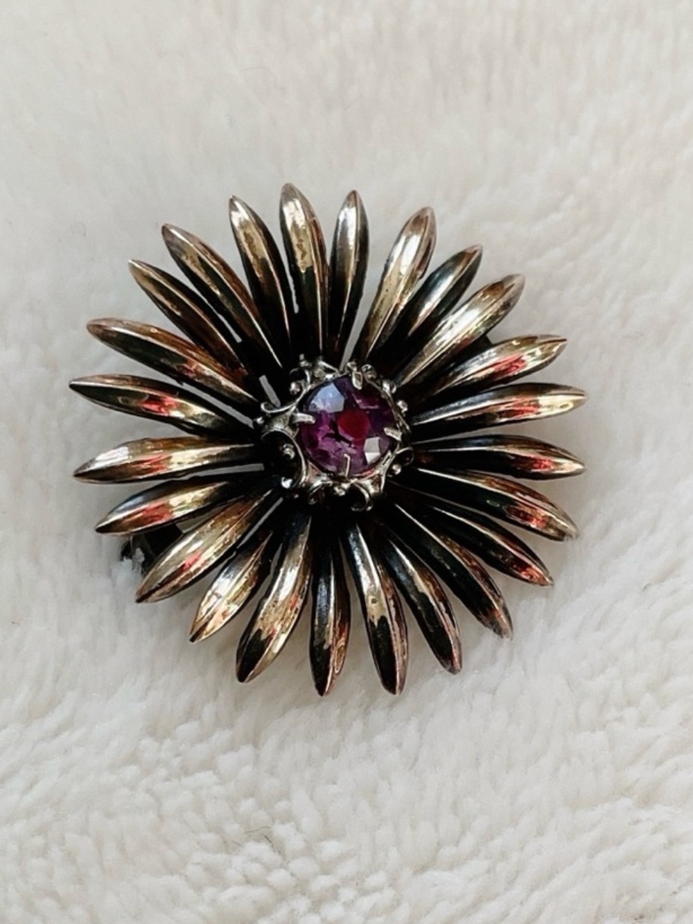Vintage Symmetalic Sterling 14K Amethyst Starburst Brooch